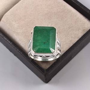 Bijoux fins, argent sterling 925 massif, pierre de beryl émeraude teinte, fait à la main, unisexe, anneaux de mariage romantiques, fête classique - Product Image 2