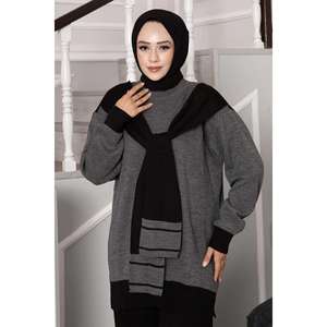 Scarfed Double Knitwear 2 Piece Set Anthracite - Product Image 4