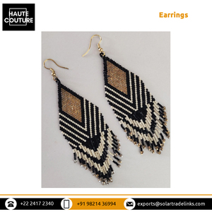 Última colección de cuentas de espiga blancas y negras únicas, diseño hecho a mano Miyuki, 2 cuentas de tubo cortadas, pendientes de flecos hechos a mano - Product Image 2