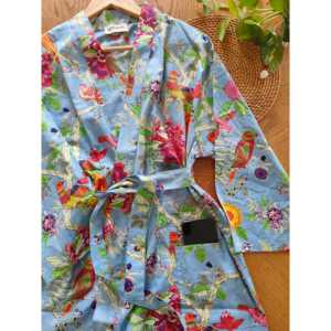 Peignoir oiseaux de paradis avec logo personnalisé, imprimé tie-dye floral, grande taille, vêtement de nuit thermique, taille unique avec fermeture à nouer - Product Image 2