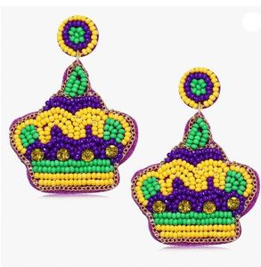 Pendientes Colgantes de Corona con Cuentas de Aleación de Zinc Hechos a Mano, con Patrón de Gancho en Morado, Amarillo y Verde, Joyería de Moda para Mujer - Product Image 1