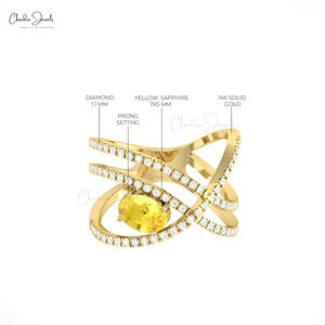 Diseñador 14K Oro sólido Multi vástago Anillo de diamante 7x5mm Corte ovalado Zafiro amarillo Infinity Crossover Anillo de bodas clásico Fábrica - Product Image 5
