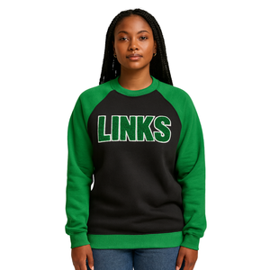 The Links Incorporated Sweat-shirt noir à manches raglan vertes Vêtements personnalisés d'organisation civique et professionnelle noirs - Product Image 1