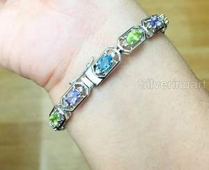 Pulsera de Mujer con Amatista Natural, Peridoto, Citrino, Topacio, Brazalete de Chakra con Piedras Preciosas, Joyería Hecha a Mano, Pulsera de Plata de Ley 925 - Product Image 3