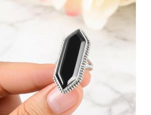 แหวนโอนิกซ์สีดำ925เงินสเตอร์ลิงขนาดใหญ่แหวนอัญมณีการรักษาเครื่องประดับสำหรับผู้หญิงของขวัญสำหรับเธอ - Product Image 2