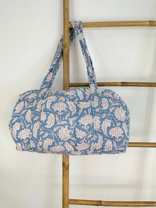 Quilted Duffle Tote Shoulder Gray <b>Bag</b> Cotton Handprint Floral Eco-Friendly Sustainable Durable Large Capacity Sport <b>Weekender</b> - Product Image 2