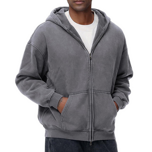 Sudadera con Capucha de Invierno para Hombre, Estilo Vintage, Lavado Ácido, Cierre Completo, 100% Algodón, Alta Calidad, Transpirable, Servicio OEM - Product Image 3