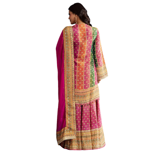 Kurta ทิชชู่สีชมพูพร้อมพิมพ์ลายพาลาซโซและออร์แกนซ่า dupatta เครื่องแต่งกายชาติพันธุ์สำหรับผู้หญิงขายส่งโรงงานผลิตตามสั่ง - Product Image 2