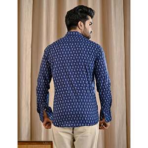 Chemise décontractée en popeline de coton bleue imprimée pour homme, chemise à manches longues pour homme, respirante, 100% coton - Product Image 6