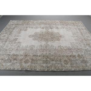 Tapis de 6,8 x 9,3 pieds, tapis turc vintage, tapis floral gris et blanc - Product Image 2