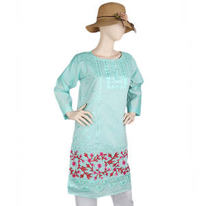 Women's Fancy Embroidered <b>Kurti</b> - Cyan - Product Image 4