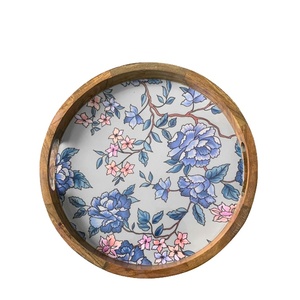 Bandeja Redonda Decorativa Única de Madera de Mango y Esmalte, Diseño Personalizado, Tamaño Grande para Navidad - Product Image 1