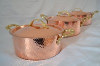 Ensemble de cuisine classique en acier inoxydable martelé, finition laiton pur, 2 pièces, écologique, compatible lave-vaisselle, avec casserole et couvercle