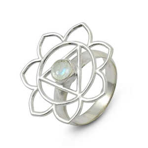 Anillos de Piedra Lunar Arcoíris con Corte Redondo en Plata de Ley 925 Original, Diseño Bohemio, Joyería Única al por Mayor - Product Image 1