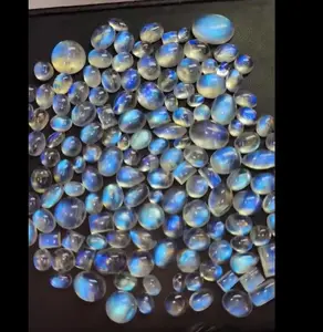 144 Pcs of Natural Rainbow moonstone 8mm to 14mm free size Oval Round Rectangle Pear Marquise Cabochon 314 cts lot Iroc Sales