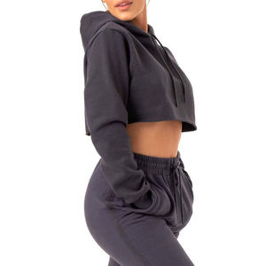 Sudadera con capucha recortada de mezcla de algodón con logotipo personalizado de primera calidad para mujer, ropa de invierno, sudaderas con capucha cortas para mujer, sudadera de mujer de alta calidad - Product Image 3