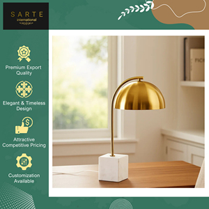 Thiết kế thanh lịch LED Brass đèn bàn với rắn bằng đá cẩm thạch trắng cơ sở DC/AC Powered Dimmable hiện đại sang trọng cho nhà văn phòng & phòng ngủ - Product Image 2