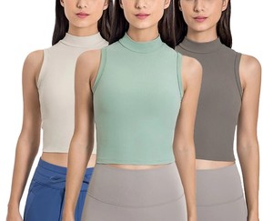 Chaleco de Yoga acanalado de cuello alto para mujer hecho a medida, Sujetador deportivo cómodo que absorbe la humedad, diseño sin mangas, gimnasio antisísmico XL - Product Image 6