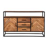 Table console de luxe Kjeld 145 cm en bois de manguier, buffet avec miroir, design moderne en bois massif pour la maison, salon, salle à manger