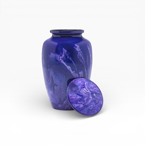 Deep <b>Purple</b> Marble Effect Classic Urn with Matching Lid and Artistic Swirl Finish for Unique Remembrance - Product Image 1