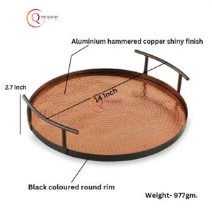 Luxury Decorative Round Metal Serving Fruit Tray Antique Hammered <b>Copper</b> Plated Home Decor Trays for Wedding And Parties Supply - Product Image 2