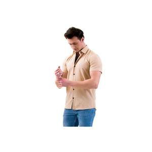 Chemise Slim Fit à Manches Courtes en Coton Imprimé Noir Jaune Moutarde - Product Image 4