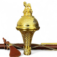 GOLDEN Gevon Drum Major Ceremonial Mace Stick Lion Crown Head Hand Engraved Wood Brass Steel Poly Musical Instrument Accessory