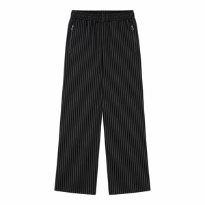 <span class=keywords><strong>Pantaloni</strong></span> larghi da <span class=keywords><strong>donna</strong></span> a righe nere con elastico in vita, casual e comodi, con tasche con cerniera - Product Image 2