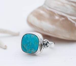 Statement Blue <b>Turquoise</b> <b>Ring</b> Handmade 925 Sterling Silver Hippie Bohemian December Birthstone Gift For Her Jewelry Idea - Product Image 3