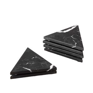 Offre Spéciale – Sous-verres de table en marbre noir Marquina naturel, forme triangulaire, pour café et boissons, ensemble de sous-verres vierges en pierre de marbre - Product Image 1