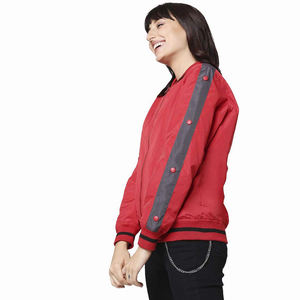 แจ็กเก็ตบอมเบอร์แบบมีซิปสำหรับผู้หญิงเสื้อผ้าแบบระบายอากาศได้ผ้าฝ้ายย้อมสีเรียบ - Product Image 3