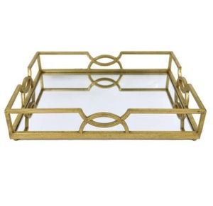 Bandeja de Servicio de Alta Calidad con Acabado Chapado en Oro, Multiusos, para Desayuno, de Metal y Vidrio, a Precio de Mayoreo - Product Image 1