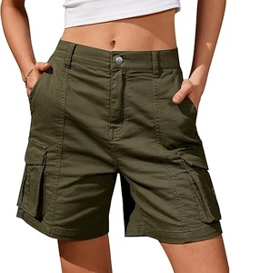 Pantalones cortos Cargo con estilo para mujer de algodón 100%, pantalones transpirables con múltiples bolsillos, pantalones cortos informales con 6 bolsillos de patrón sólido - Product Image 5