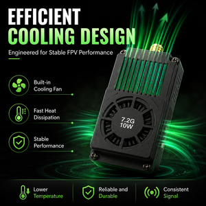 Transmisor de Video FPV VTX de 7.2GHz y 10W de Alta Potencia y Largo Alcance con Ventilador Integrado para Drones FPV UAV - Product Image 4
