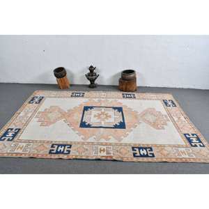 Alfombra turca Vintage, bohemio, Beige, azul, 5,8x8,7 pies, área grande, lana Kilim con respaldo de látex, patrón de retazos para habitación de pasillo - Product Image 3