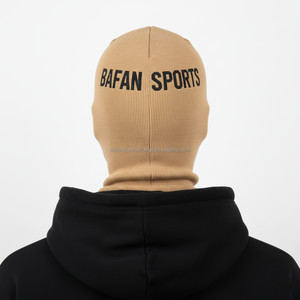 Balaclava pour femmes en tricot côtelé premium, tissu extensible doux GSM, couleur beige, panneau unique avec broderie de logo personnalisée, balaclava pour femmes - Product Image 2