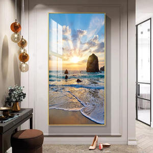 บ้านพระอาทิตย์ตกขนาดใหญ่ชายหาดพร้อมแขวนภาพกระจกนิรภัยภาพวาดคริสตัลผนังศิลปะมอร์เดนกระจกเทมเปอร์ - Product Image 2