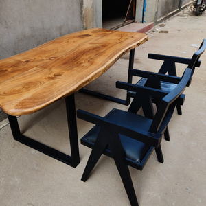 Mesa de comedor sólida de madera de Acacia respetuosa con el medio ambiente hecha a mano personalizada patas de Metal resistentes borde vivo diseño minimalista duradero de 6 plazas - Product Image 4