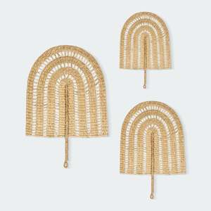 Ensemble de 3 décorations murales en forme d'arche de bohème en rotin fait à la main écologique panier/vase mural pour décoration de maison de luxe - Product Image 2