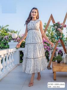 Latest Heavy Pure Mal Mal Cotton With Foil Print With Fancy <b>Belt</b> Gown Type Kurtis for Online Sale - Product Image 3