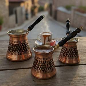 Ensemble de cafetière vintage en cuivre 3 pièces, gravé classique, pour le thé, pour la cuisine, durable, en céramique, verre, métal, plastique, cadeaux vintage - Product Image 3