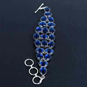 Pulsera de zafiro azul hecha a mano, joyería ajustable chapada en plata de ley 925 para mujer, pulsera de piedras preciosas, regalo de joyería de moda - Product Image 2