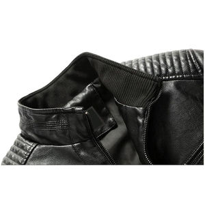 Haute qualité en cuir de vachette véritable hommes veste manteau rayures avant manches hiver moto motard Racer Style toile tissu - Product Image 6