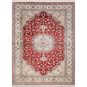 Tapisseries en soie nouées à la main Gulmarg Rouge & Orange Pae-5701 Tapis Produit artisanal de luxe - Product Image 1