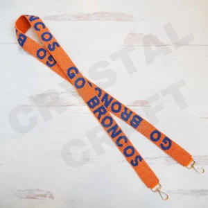 Go Broncos, correas personalizadas para bolso con cuentas de semillas de oro blanco, 'Hook Em Horns', accesorio de moda, correa para monedero con cuentas - Product Image 1