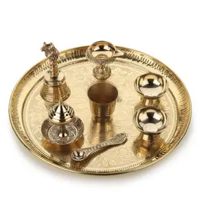 家の装飾真鍮プージャタリセット手作り & 手作りプージャタリセットプージャアルティヒンドゥー教の宗教的なアイテムのための伝統的な