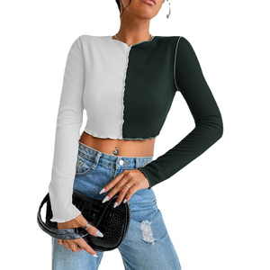 Personnalisé été Sexy femmes mince haut court t-shirts t-shirt à manches longues couleur bloc femme adolescentes femmes t-shirt - Product Image 1