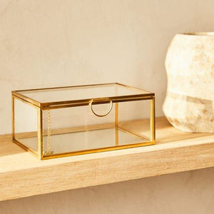 Nouveau dernier Design métal et verre bijoux boîte à bagues qualité d'exportation forme personnalisée taille moyenne boîte à bagues en métal or fini - Product Image 6
