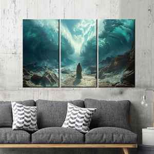 Cuadro Decorativo en Lienzo de la Serie Miracle Ocean - Impresión de Camino Marítimo de Fantasía Bíblica, 3 Piezas: Enmarcado para Exhibición - Product Image 1