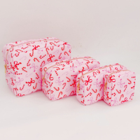 Sac cosmétique en nylon rose de Noël prêt à être expédié, motif nœud coquette, pochette de voyage légère, étanche, organiseur de maquillage
